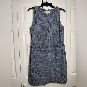 Michael Kors navy blue tweed frayed sleeveless shift dress